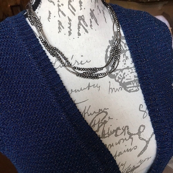 EXPRESS Cropped Short Sleeve Bolero Royal Blue Sweater Top & Necklace Set, M - Picture 2 of 12